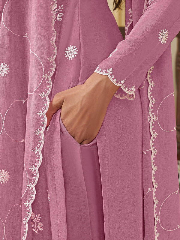 Purple Chinon Top with Thread Embroidery and Kurta Suit Set