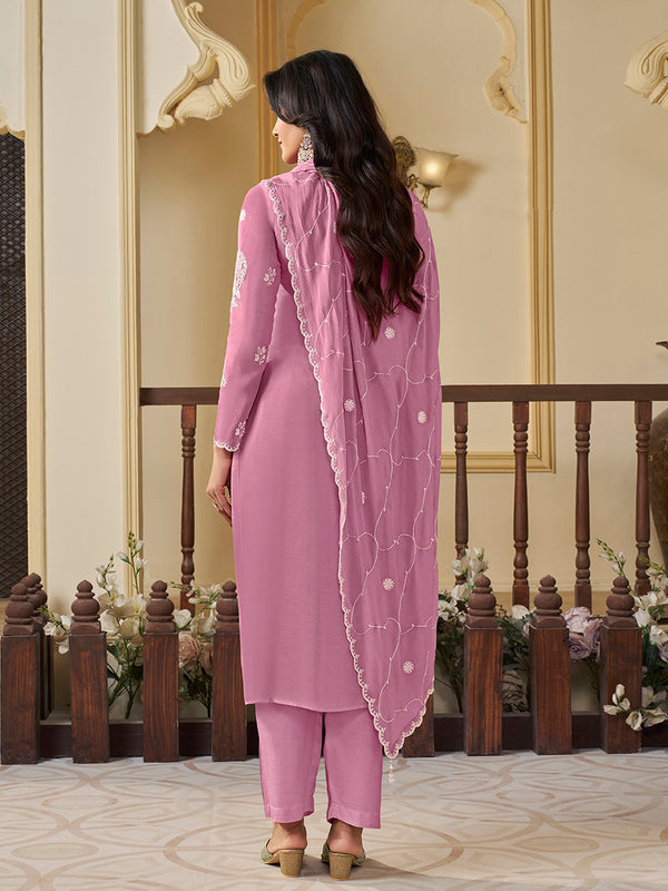 Purple Chinon Top with Thread Embroidery and Kurta Suit Set