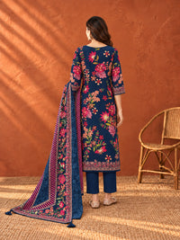 Navy Blue Floral Printed Kurta Set with Dupatta