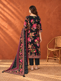 Black Floral Printed Kurta Set with Dupatta