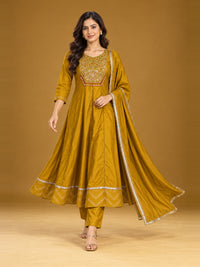 Mustard Embroidered Anarkali Set with Dupatta