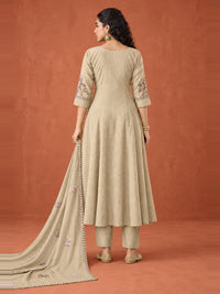 Beige Embroidered Chanderi-Silk Anarkali Set with Dupatta