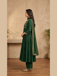 Emerald Green Floral Embroidered Anarkali Set with Dupatta