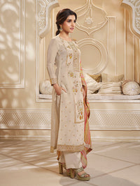 Cream Tissue Silk Meena Jacquard Designer Panel Work Kurta Suit Set Product vendor