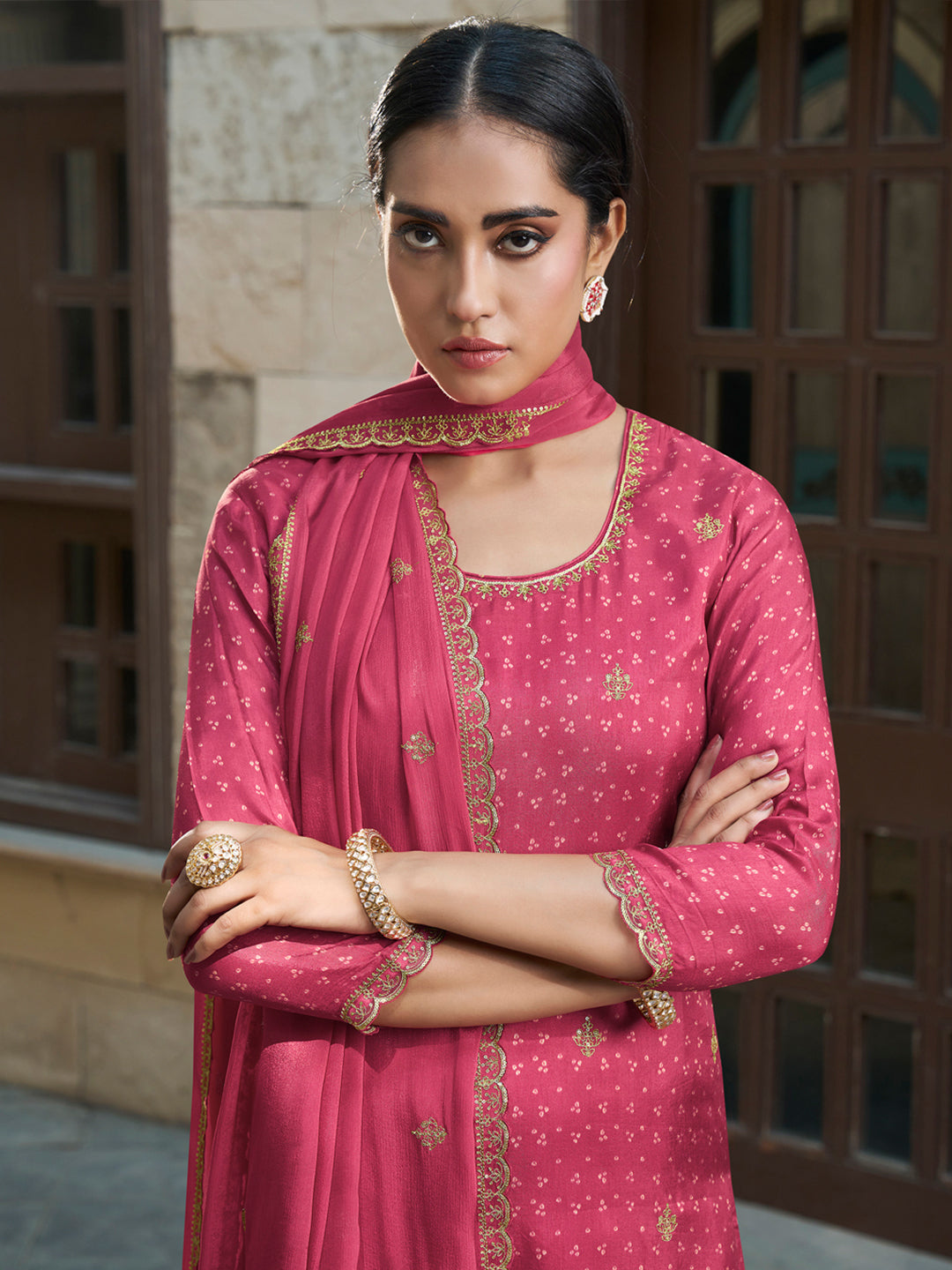 Digital Bandhni Printed Kurta with Trouser & Scalloped Dupatta Product vendor