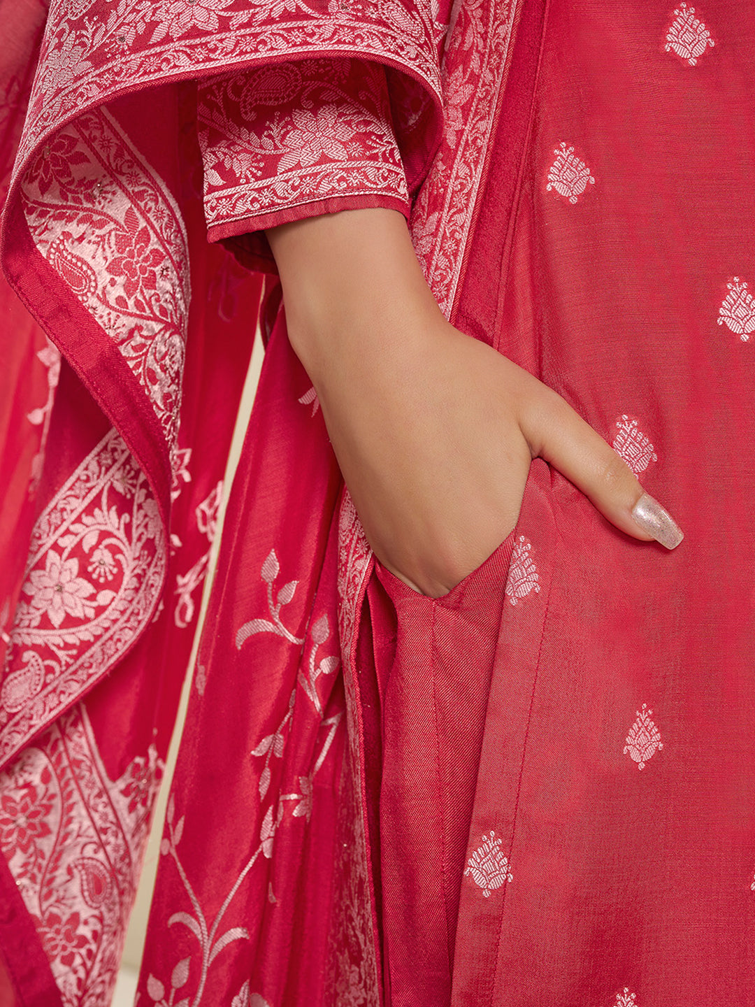 Muslin Jacquard Kurta Suit Set with White Thread Weave with Handcrafted Buttons Product vendor