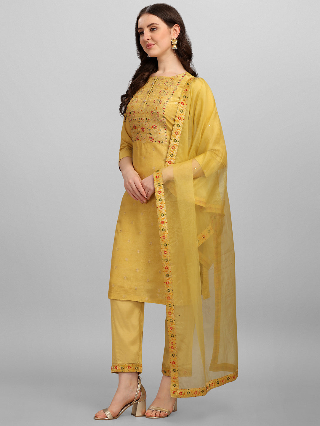 Yellow Meena Jacquard Kurta Suit Set Product vendor