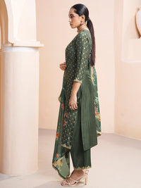 Dark Olive Green Applique Jacquard Kurta with Floral Print Dupatta Product vendor