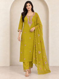 Mehendi Green Embroidered Kurta Pant Set with Dupatta