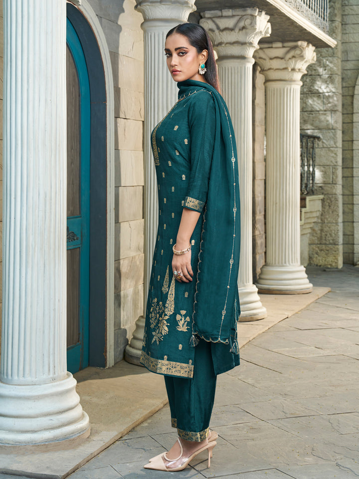 Dark Teal Green Exquisite Placement Weaving kurta Suit Set Product vendor