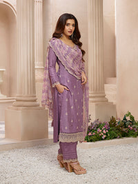 Dusty Lavender Cutwork Neckline Dola Silk Kurta Suit Set with Lehariya Print Dupatta
