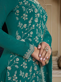 Turqouise Floral Pattern, Thread & Sequins Embroidered Sharara Suit Set Product vendor