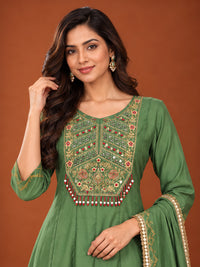 Green Embroidered Chanderi-Silk Anarkali Set with Dupatta