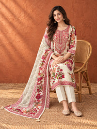 Ivory Floral Printed Kurta Set with Dupatta