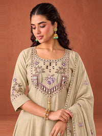 Beige Embroidered Chanderi-Silk Anarkali Set with Dupatta