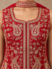 Red Embroidered Silk Sharara Set with Cape Dupatta