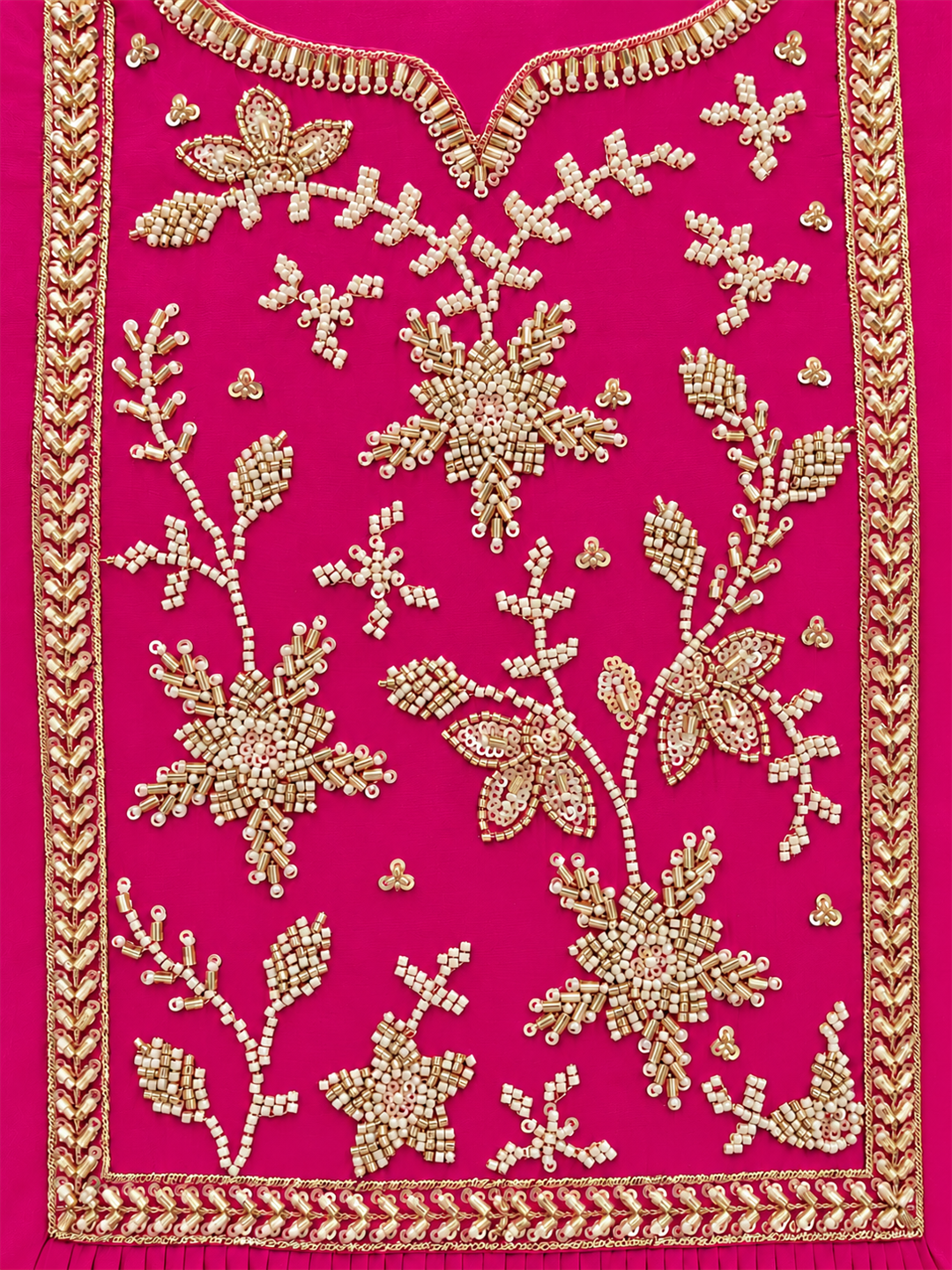 Fuchsia Pink Mul Chanderi Embroidered Kurta Pant Set with Dupatta