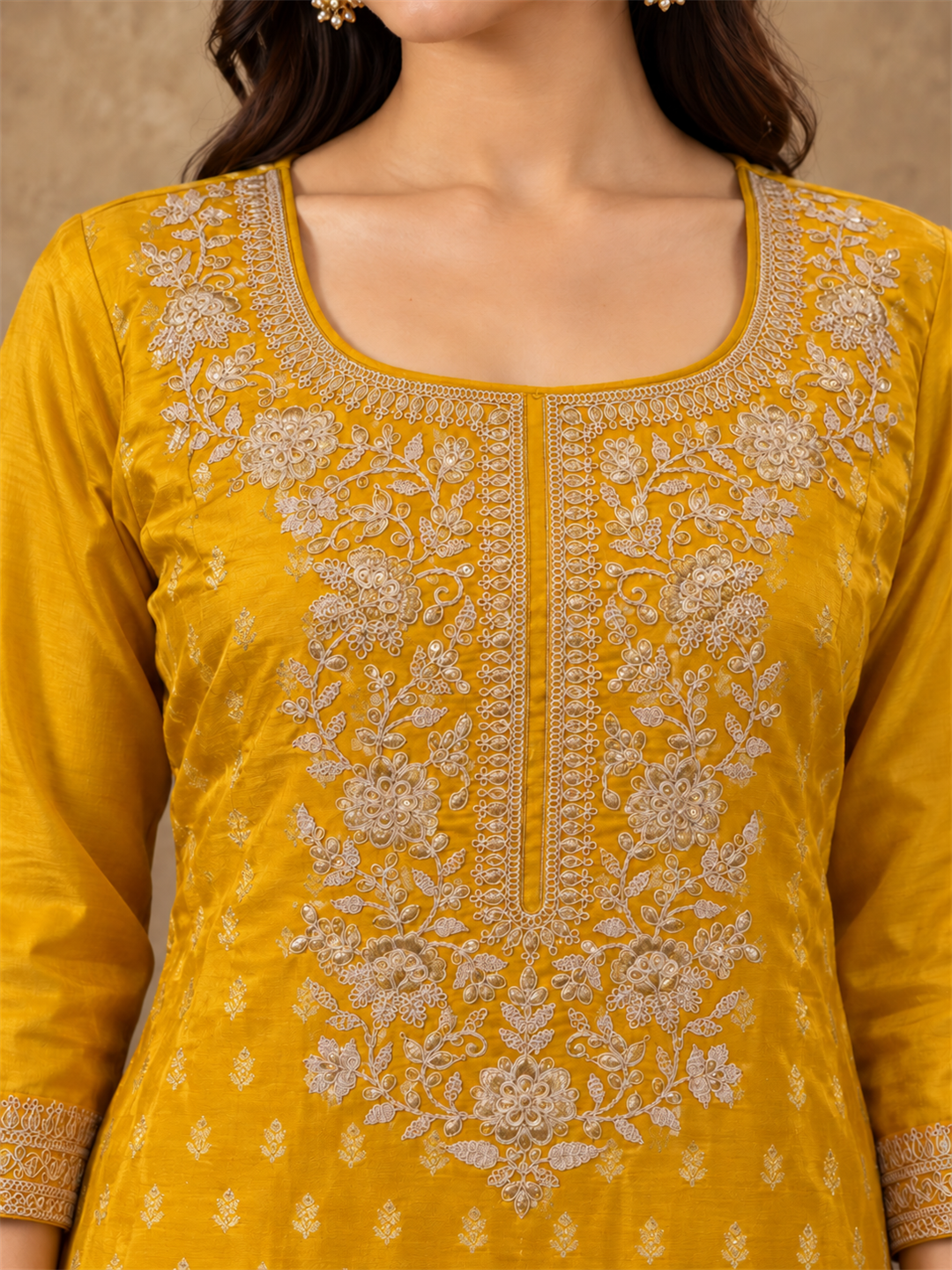 Yellow Jacquard Kurta Set with Striped Dupatta
