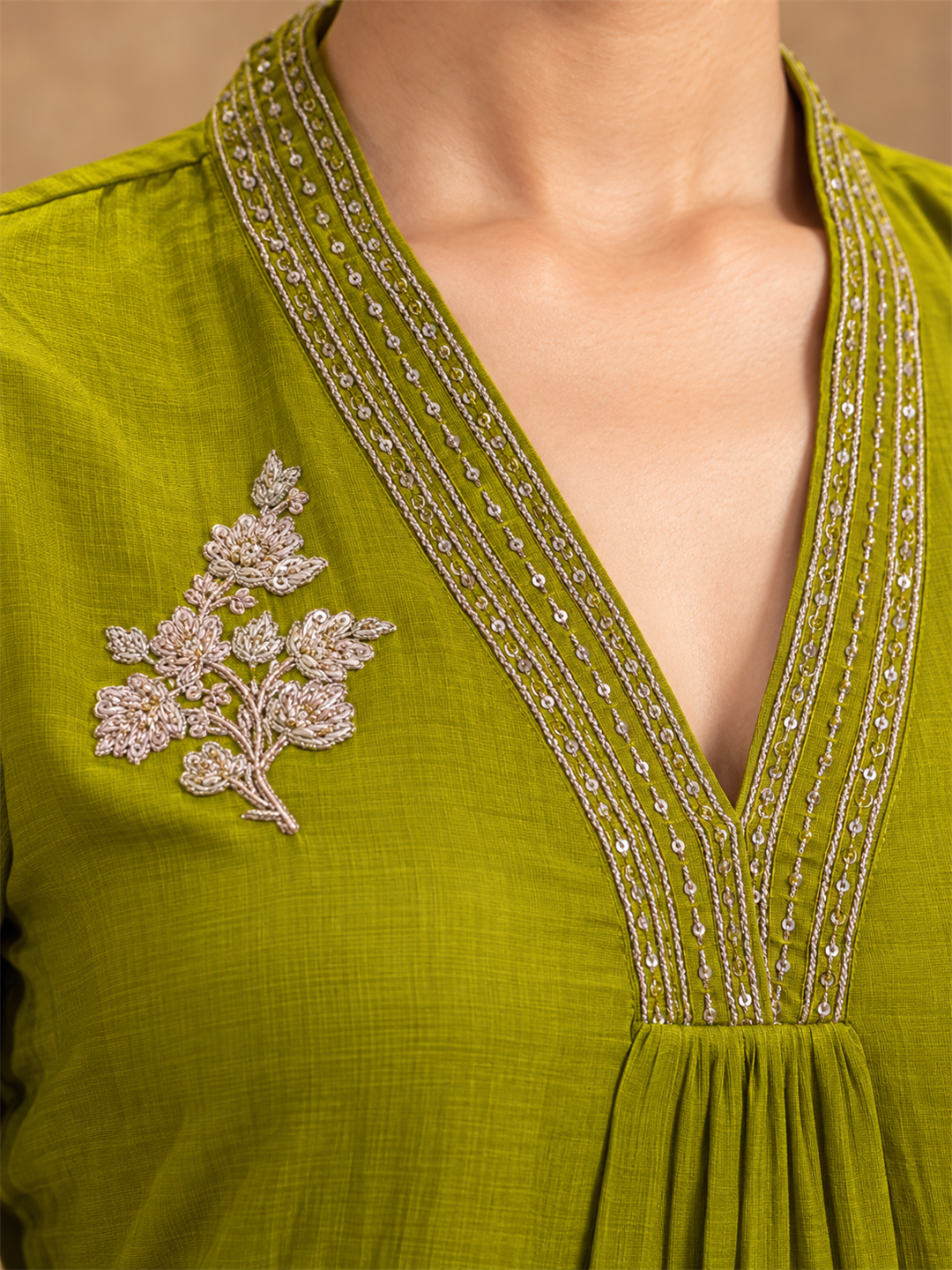 Green Mul Chanderi Embroidered Kurta Pant Set with Dupatta