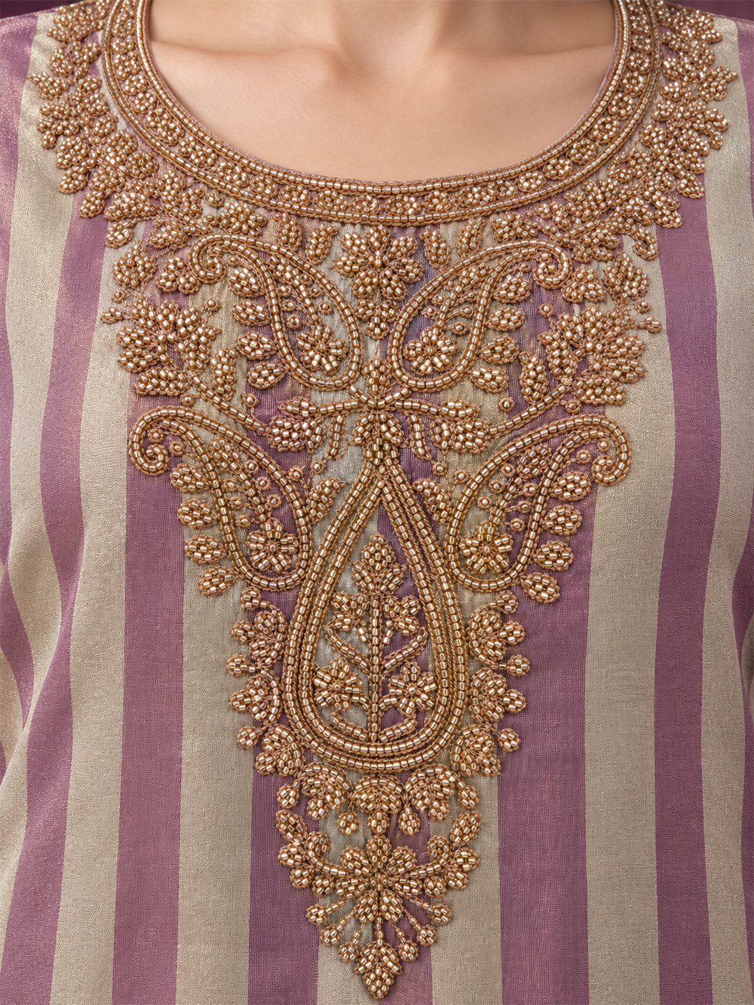 Dusty Pink Striped Pure Silk Palazzo Suit Set