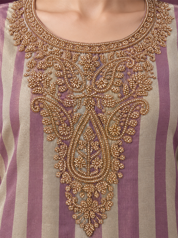 Dusty Pink Striped Pure Silk Palazzo Suit Set