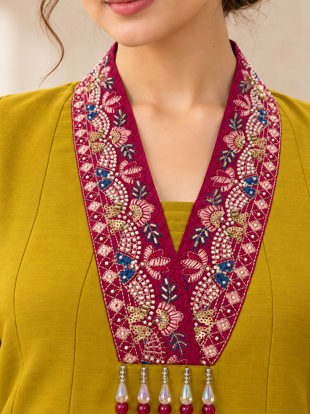 Mustard Chanderi Silk Embroidered Anarkali Suit Set with Dupatta