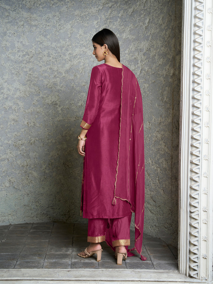 Light Wine Exquisite Placement Weaving Kurta Suit Set Product vendor