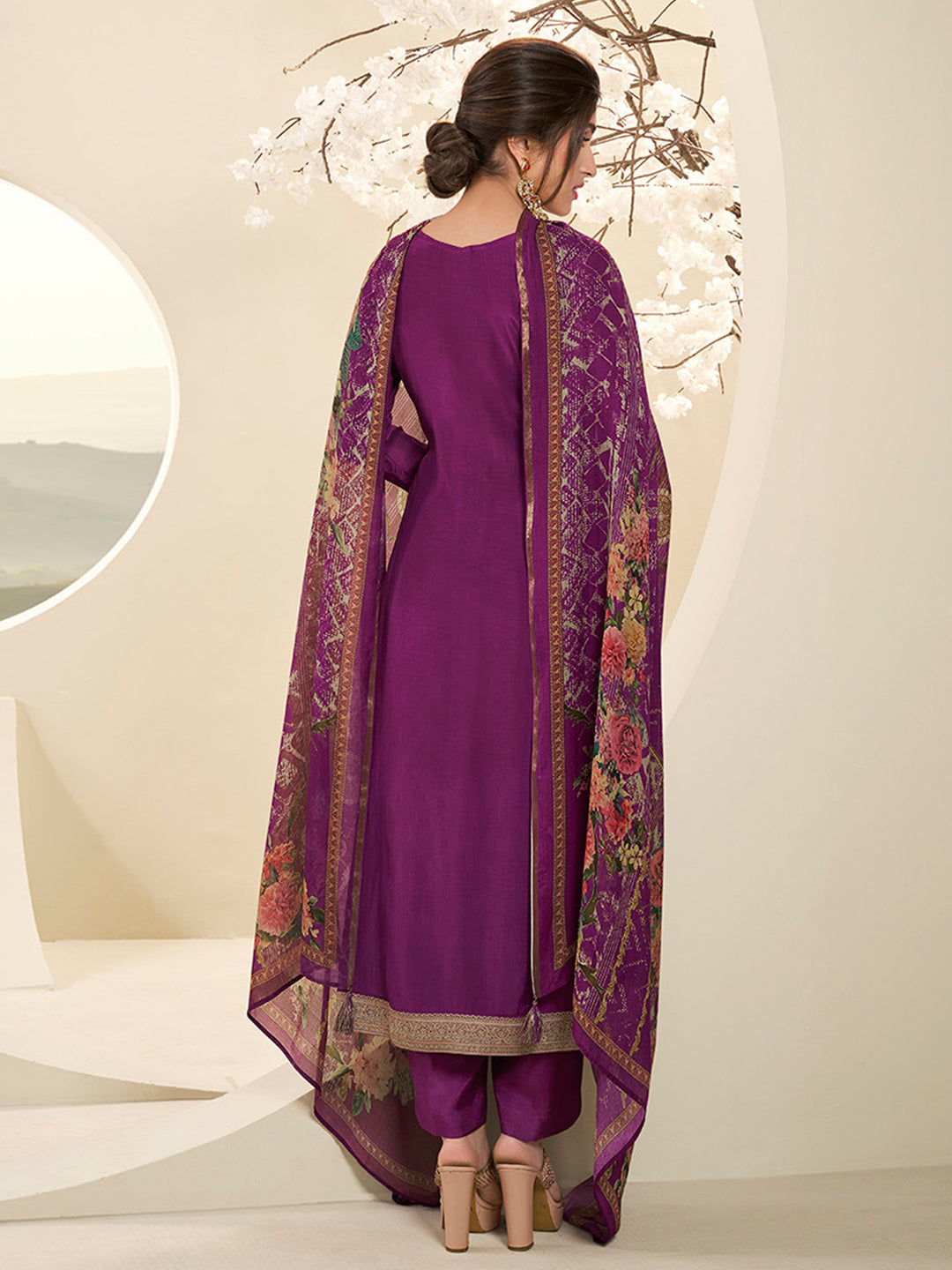 Muslin Jacquard Kurta Suit Set with Pencil Sketch Weave Handwork on Yoke Product vendor
