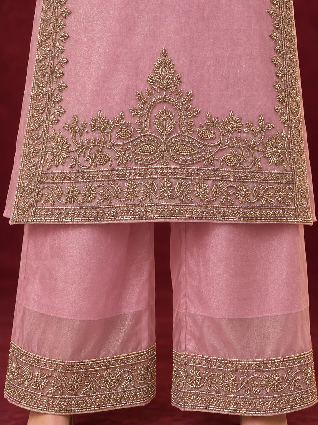Dusty Pink Embroidered Pure Silk Palazzo Suit Set