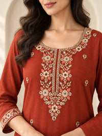 Brown Embroidered Kurta Pant Set with Dupatta