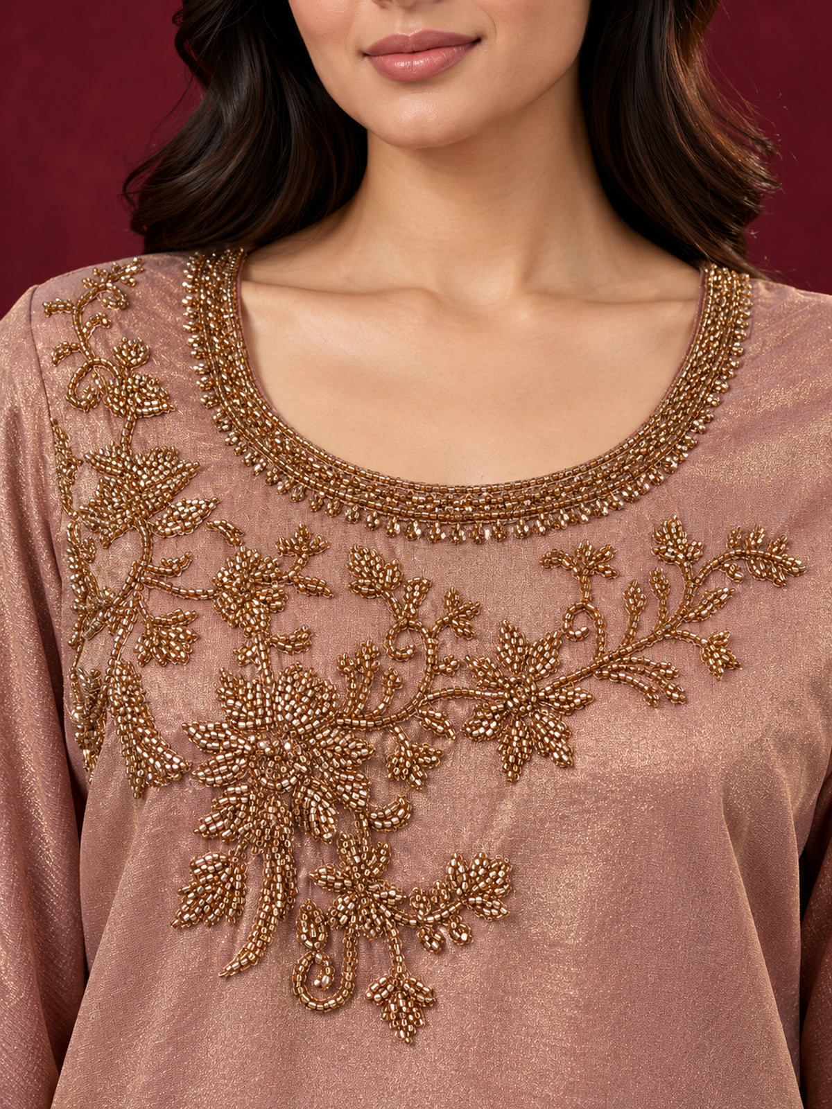 Dusty Rose Embroidered Pure Silk Palazzo Suit Set