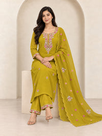 Mehendi Green Embroidered Kurta Pant Set with Dupatta