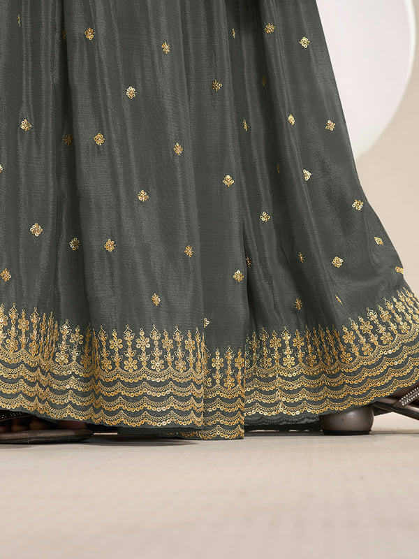 Grey Multi Colour Floral Thread & Embroidered Sharara Suit Set Product vendor