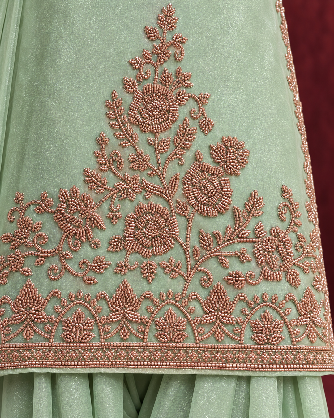 Sea Green Pure Silk Embroidered Suit Set with Dhoti and Dupatta