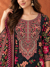 Black Floral Printed Kurta Set with Dupatta