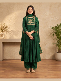 Emerald Green Floral Embroidered Anarkali Set with Dupatta