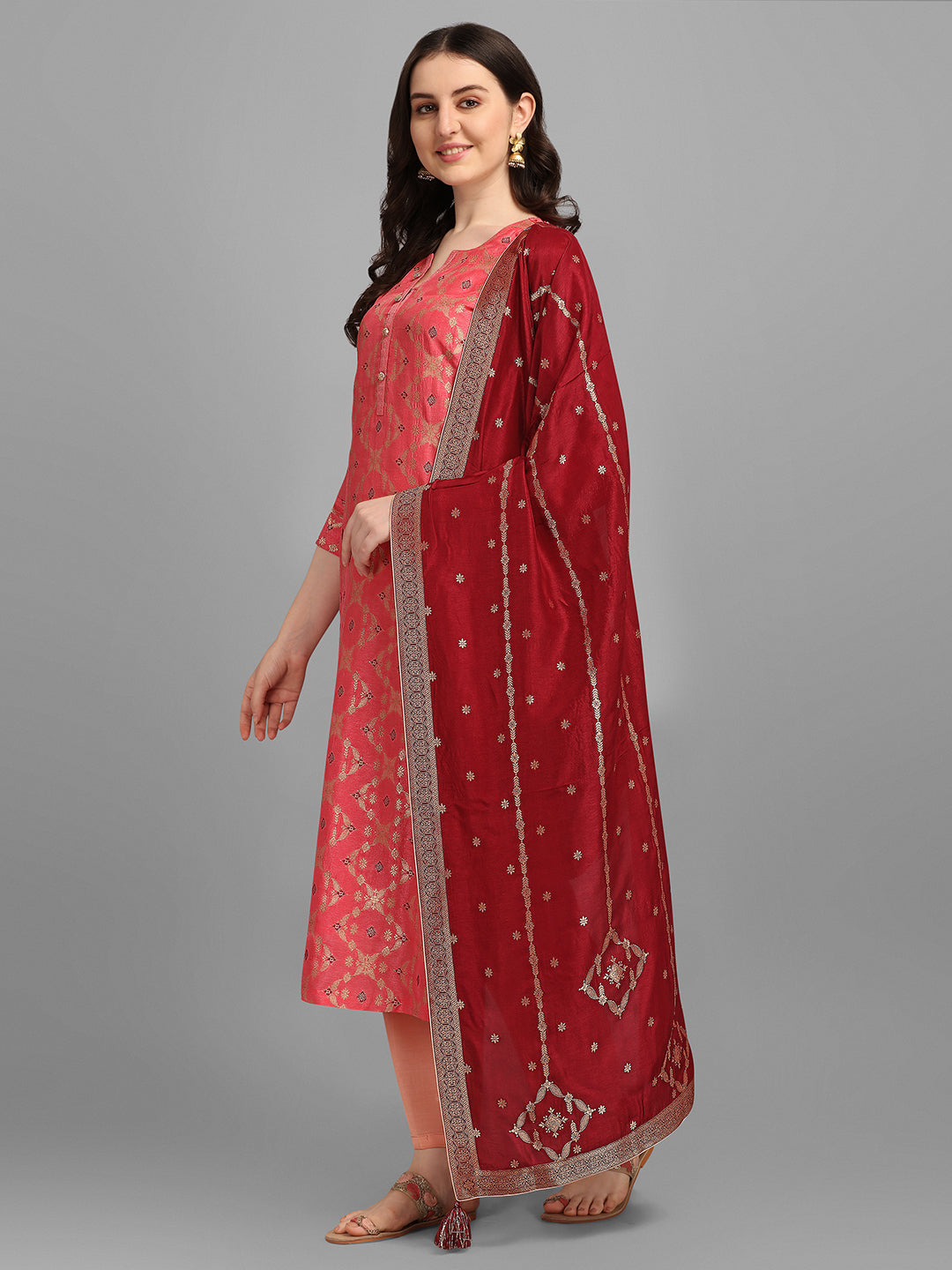Pink Meena Jacquard Kurta Suit Set Product vendor