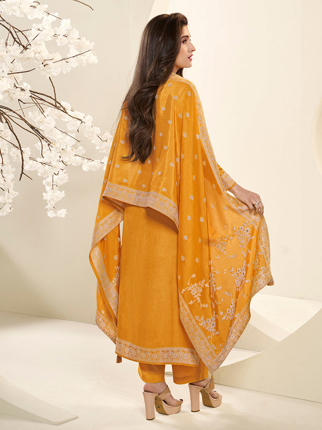 Muslin Jacquard Kurta Suit Set with White Thread Weave with Handcrafted Buttons Product vendor