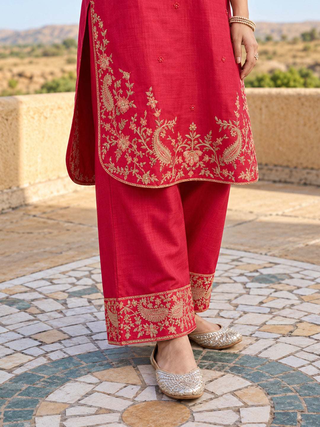Pink Mul Chanderi Embroidered Kurta Set