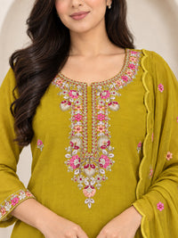 Mehendi Green Embroidered Kurta Pant Set with Dupatta