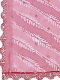 Dusty Rose Cutwork Neckline Dola Silk Kurta Suit Set with Lehariya Print Dupatta