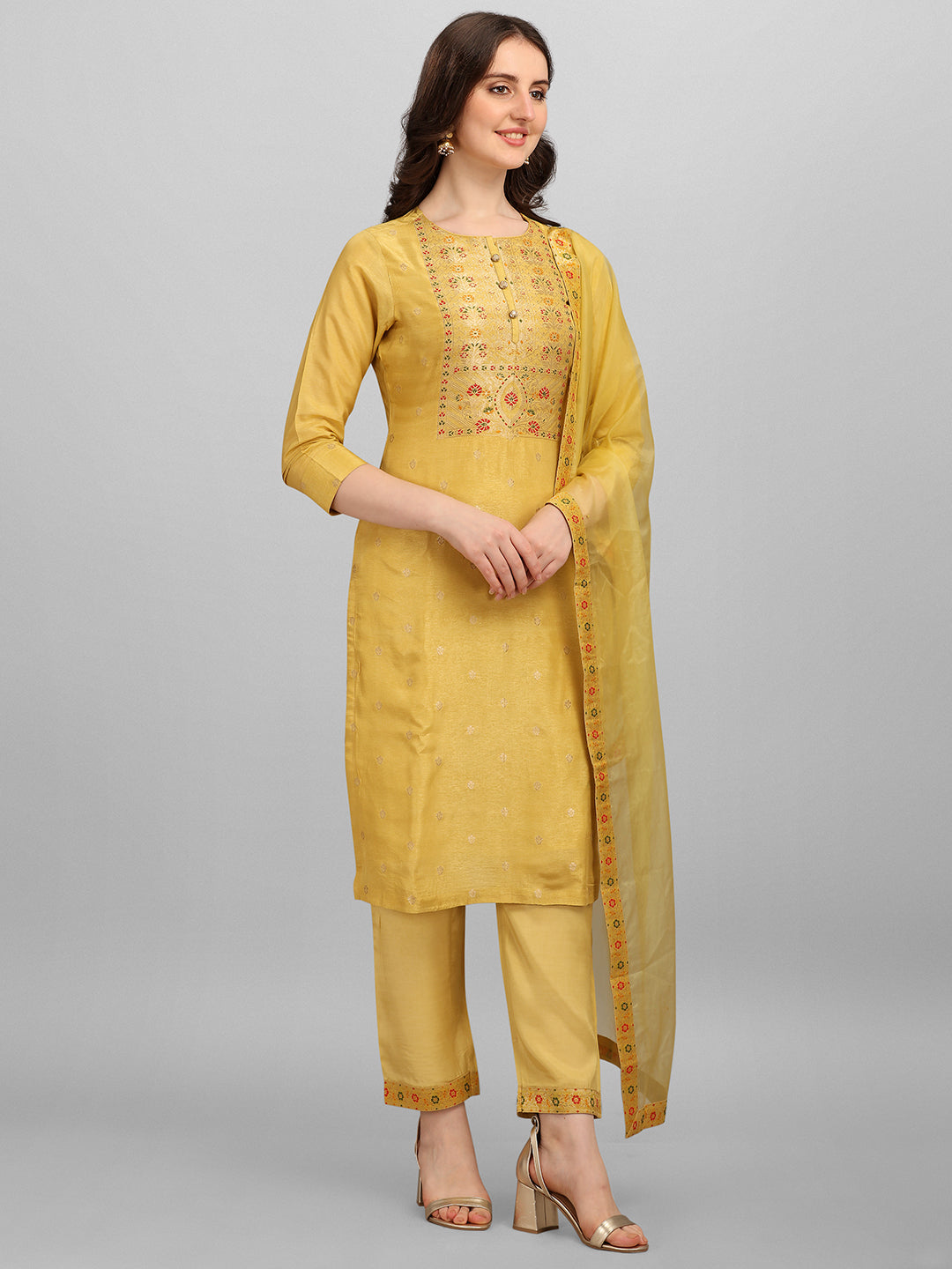 Yellow Meena Jacquard Kurta Suit Set Product vendor
