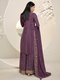 Purple Multi Colour Floral Thread & Embroidered Sharara Suit Set Product vendor