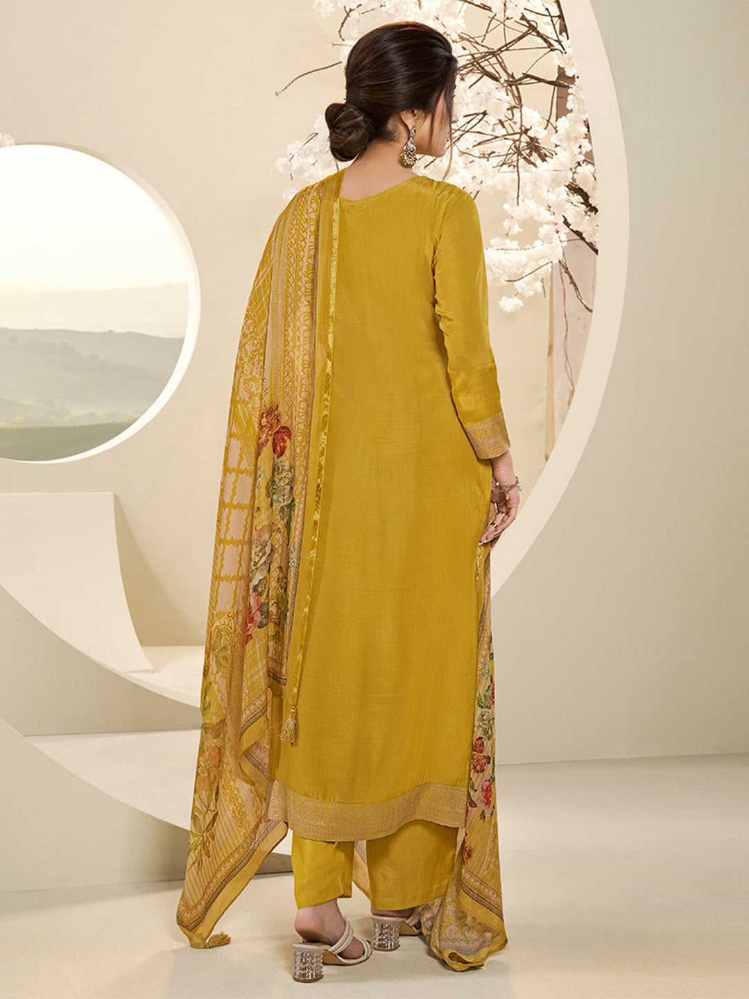 Muslin Jacquard Kurta Suit Set with Pencil Sketch Weave Handwork on Yoke Product vendor