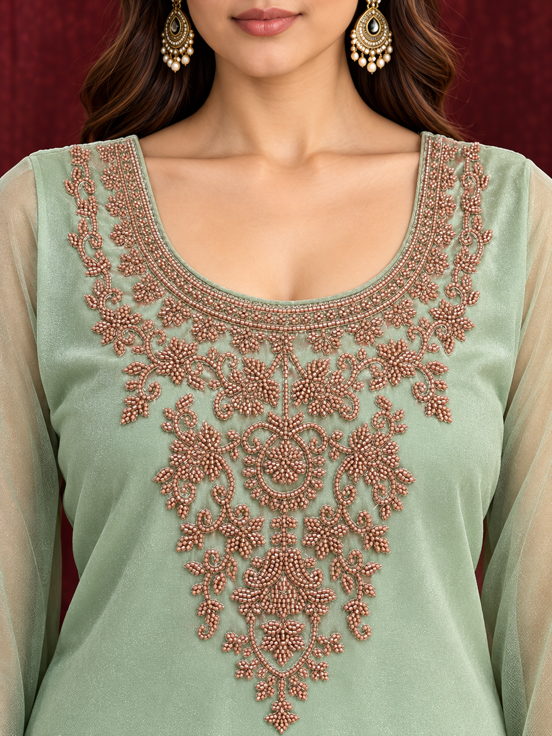 Sea Green Pure Silk Embroidered Suit Set with Dhoti and Dupatta