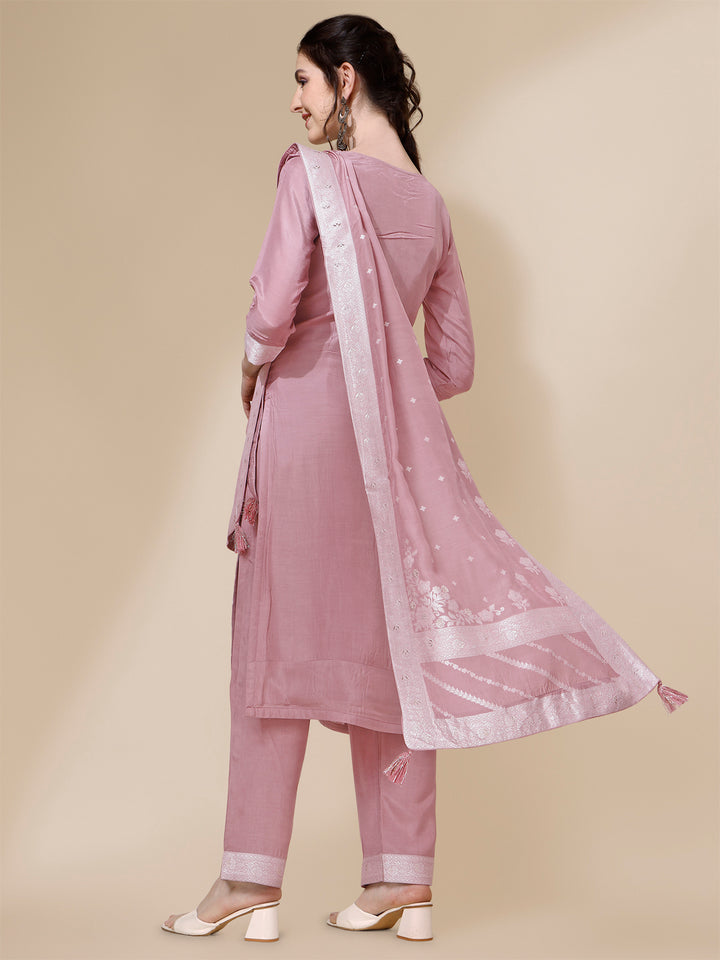 Pink Thread Woven Tussar Silk Kurta Suit Set Product vendor