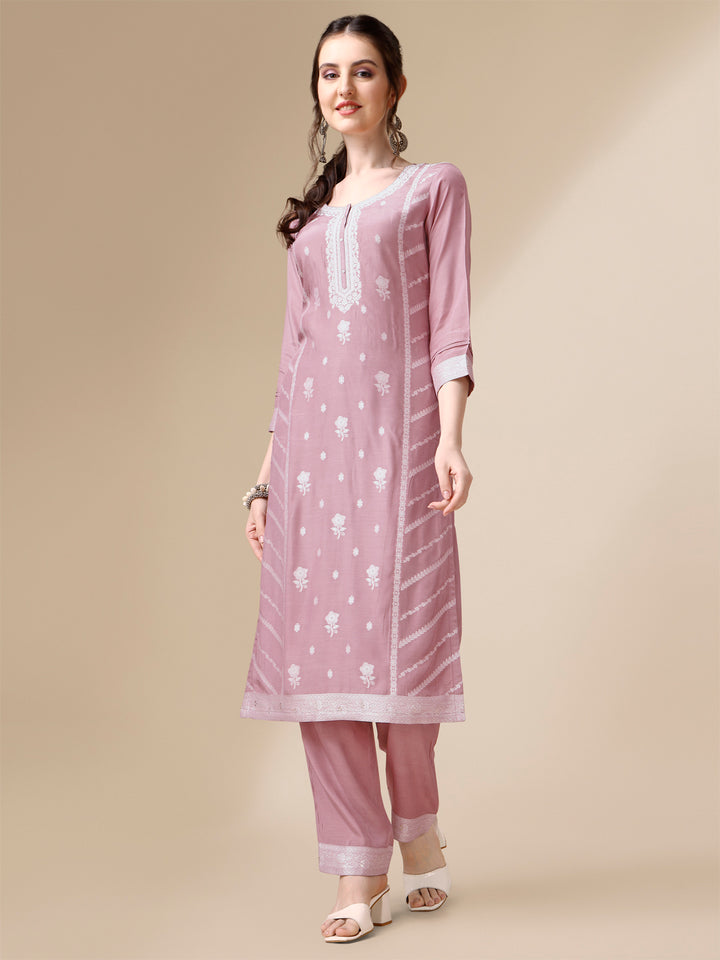 Pink Thread Woven Tussar Silk Kurta Suit Set Product vendor