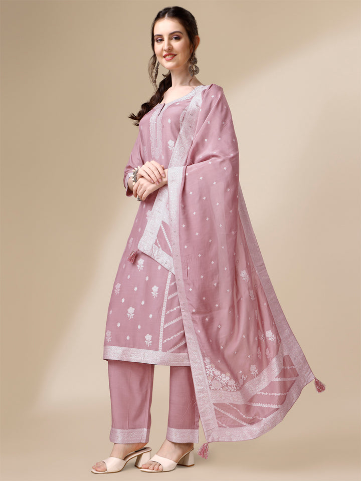 Pink Thread Woven Tussar Silk Kurta Suit Set Product vendor