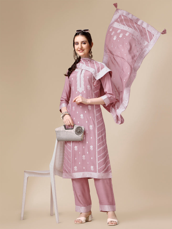 Pink Thread Woven Tussar Silk Kurta Suit Set Product vendor