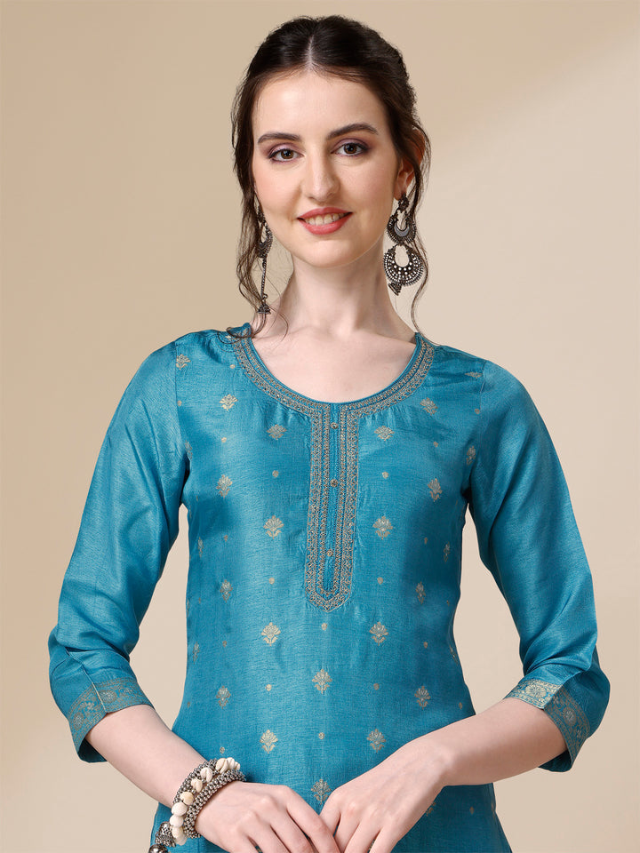 Teal Jacquard Kurta Suit Set Product vendor